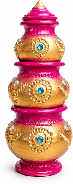 MAHA ENTERPRISES Handpainted Divine Clay Kubera Lakshmi Pot Set Decorative Showpiece - 26 cm