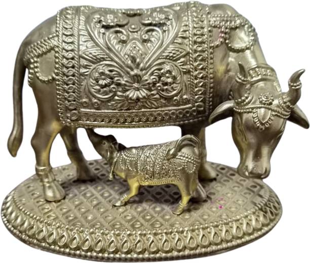 Decorlite Size : S Brass Cow & Calf Statue Traditional Handcrafted Indian Decor Figurine Decorative Showpiece  -  2.7 cm