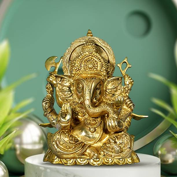 Jagyash Ganesha God Idol 25 cm Religious Idol & Figurine Brass metal Yellow colour Decorative Showpiece  -  25 cm