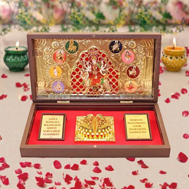 INTERNATIONAL GIFT Gold Plated Nav Durga Mata Idol Frame Charan Paduka Box | For Return Gift Decorative Showpiece  -  4 cm