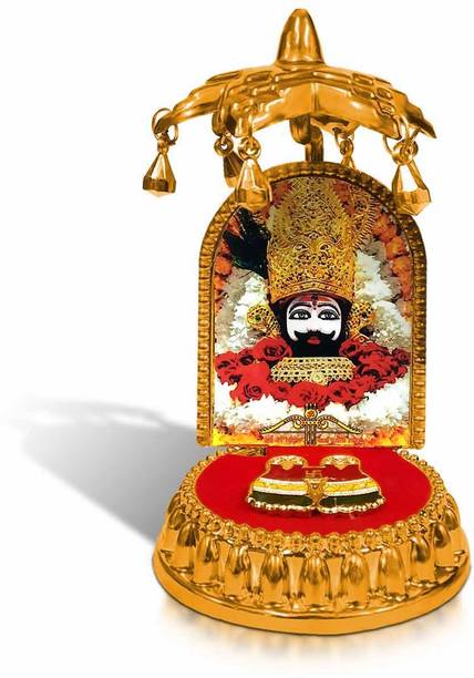 Adhvik Lord Khatu Shyam Baba/Barbarik With Charan Paduka and Umbrella Chhatra God Idol Decorative Showpiece  -  11 cm