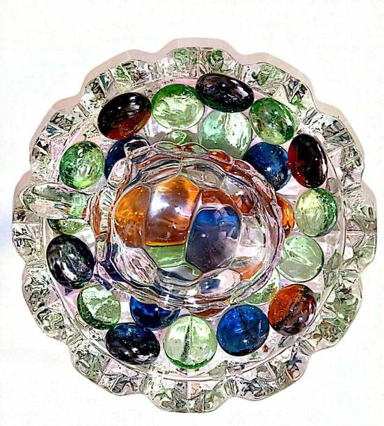 SHREENATHJI Tortoise Kachuwa Crystal with Glass Dish Bowl & Vastu Feng Shui Stone Decorative Showpiece  -  8 cm