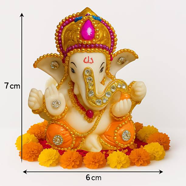 Shivit enterprises PREMIUM COLLECTION Lord Ganesha idol with crystal stone Decorative Showpiece  -  7 cm