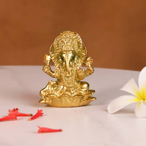 Art Street Ganesh Ji Idol for Car Dashboard Home Pooja Golden Ganesha Murti for Gift Mandir Decorative Showpiece  -  7 cm