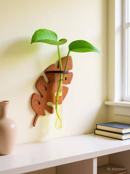Dcarts DeCarts Wooden Wall hanging Test Tube Planter Decorative Showpiece  -  20 cm