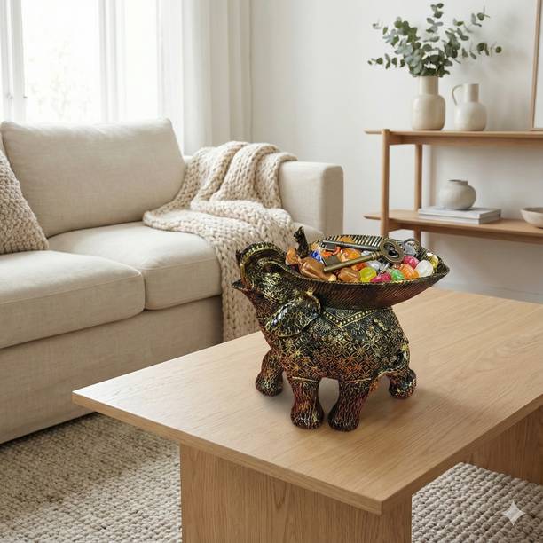 NEFA DECOR Handcrafted Ornate Elephant Decorative Bowl – Unique Home Accent & Key Organizer Decorative Showpiece  -  19 cm
