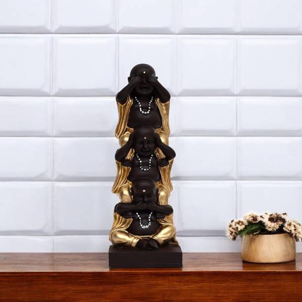 Natriel 3 Wise Mini Monks - Black Matte Golden Robe Decorative Showpiece  -  28 cm