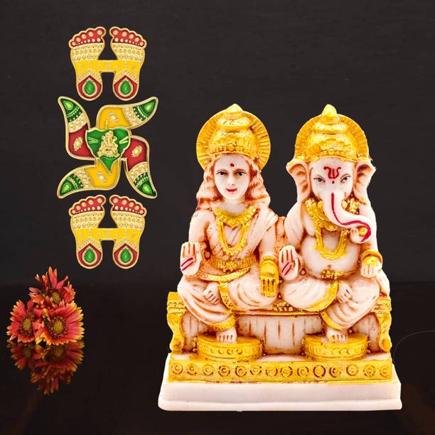 NOKTUS Laxmi Ganesh murti for Diwali Pooja | Laxmi ji Charan | Swastik Charan Sticker Decorative Showpiece  -  12 cm