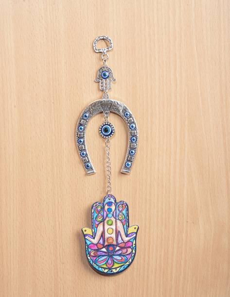 Ryme Feng Shui Hamsa Hand Evil Eye Wall Hanging Protect From Negative Energy Decorative Showpiece  -  24 cm
