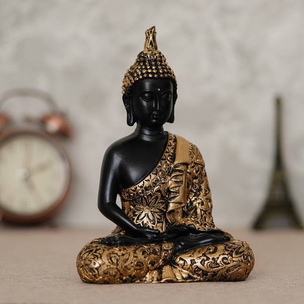 eCraftIndia Golden Handcrafted Meditating Buddha Decorative Decorative Showpiece  -  17 cm
