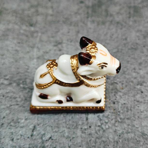 shinde exports Nandi maharaj marble idol for pooja car dashboard home decor puja temple Decorative Showpiece  -  6 cm