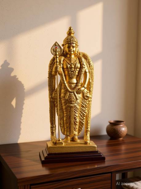 Pathumalai Murugan Pathumalai Murugan Resin Idol | 17 cm (6 Inch) Gold Finish for Home Decorative Showpiece  -  17 cm