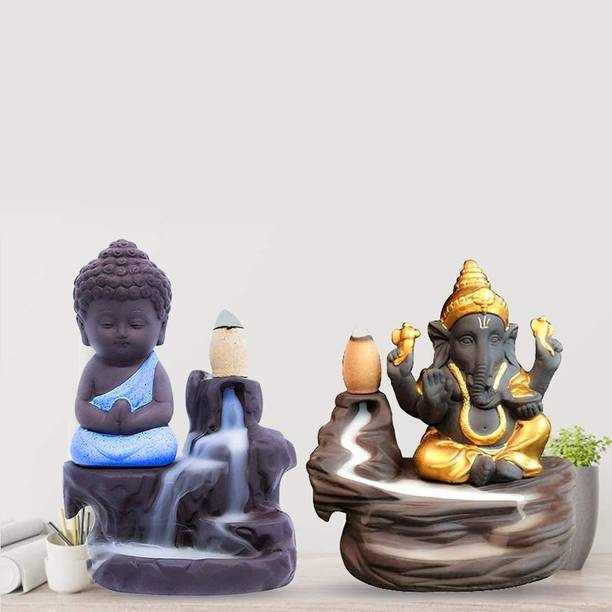 AND AND NIK Smoke Fountain Gold Ganesha and Budhha Incense Holders(Pack of 50 Cone) Combo Decorative Showpiece  -  12 cm