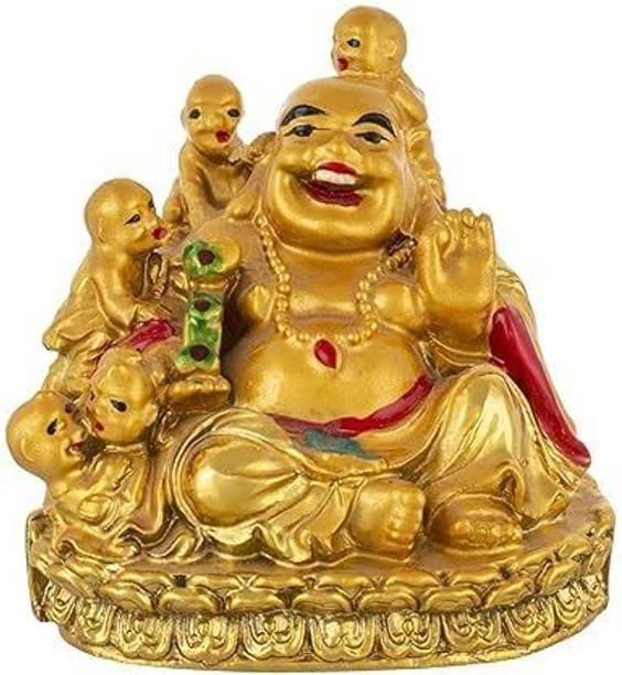 r r brothers Feng Shui Vastu Laughing Buddha with Five Children for Wealth Happiness Health Decorative Showpiece  -  7 cm