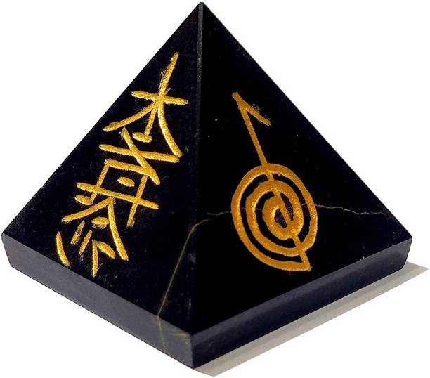 REIKI CRYSTAL PRODUCTS Black Agate Pyramid Natural Crystal Pyramid Reiki Symbol 30 mm Reiki Healing Stone Pyramid For Vastu Correction And Increase Energy Decorative Showpiece  -  3 cm
