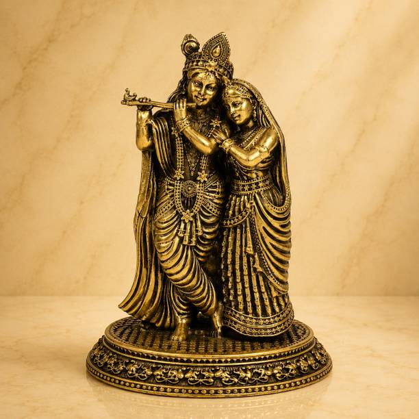 THE HOME DAYS Brass Radha Krishna Idol Antique Gold Decorative Showpiece - 4.5 cm