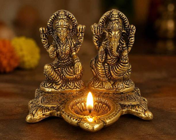 Sravi Sravi Lakshmi & Ganesh Diya Ideal (Brass) Decorative Showpiece  -  12 cm