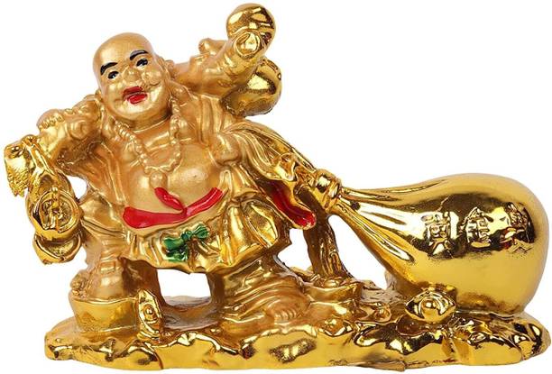 jangra Jangra Resin Vastu Feng Shui Laughing Buddha with Money Potli Decorative Showpiece  -  1 cm
