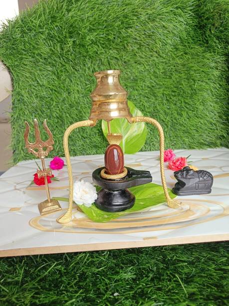 SHIVLING Narmda Stone Shivling,Damru Stand Jaldhara,Nandi,Nag,Trisul,Jalpatra Set Decorative Showpiece  -  5 cm
