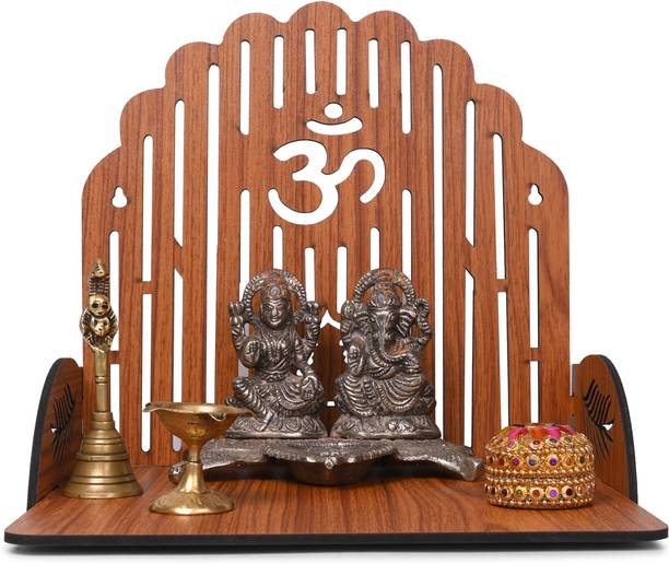 Gojeeva Premium Om Carved Pattern Devghar, Set-Top Box Stand Wooden Mandir Temple Decorative Showpiece  -  25.4 cm