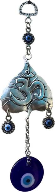 GJ Decorative Peacock Wind Chime with Blue Bells and Evil Eye, Hanging Home Decor Decorative Showpiece  -  19 cm