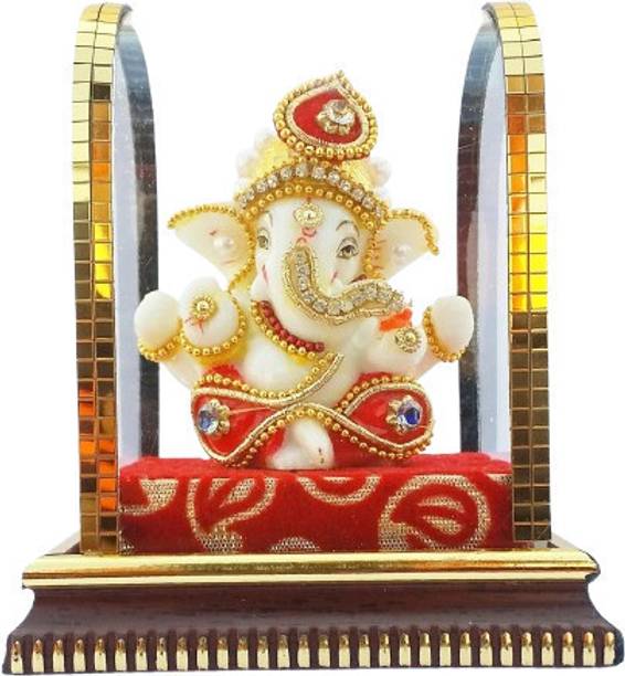 Tagon Lord Ganesha Golden Finish Cabinet Idol Showpiece for Car Dashboard Decorative Showpiece  -  11 cm