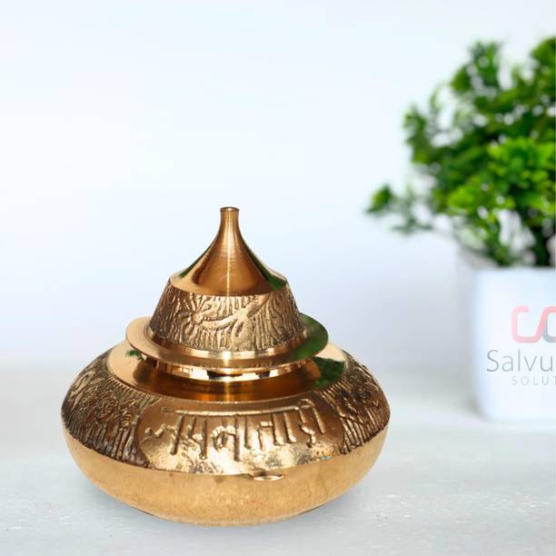 salvusappsolutions Brass Handmade Golden Color Beautiful Kumkum/Sindoor Box (2x1x3 Inch) Decorative Showpiece  -  7.62 cm