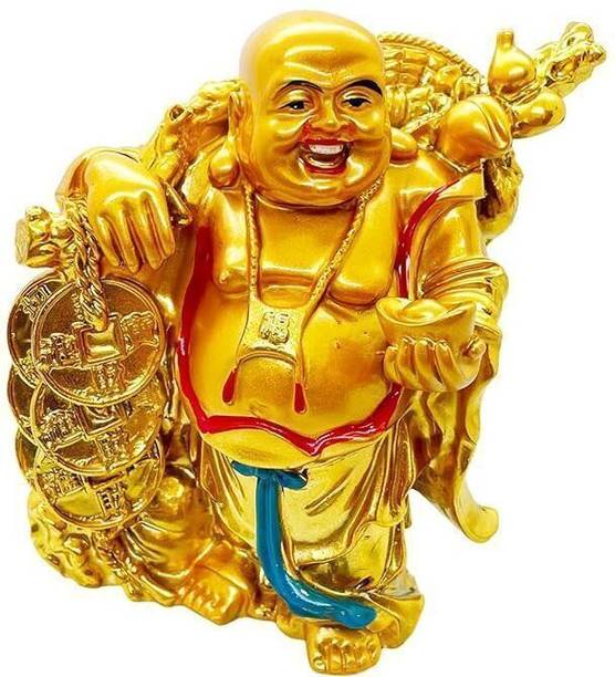 Pnoted Prmanchi Pnoted Feng Shui Laughing Buddha Happiness & Money Wealth Sitting Idol Decorative Showpiece  -  13 cm