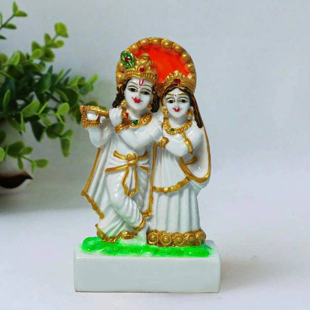 Sudaya Marble Radha Krishna Murti Statue for Home & Office Decor Standing On Stone Decorative Showpiece  -  9.3 cm