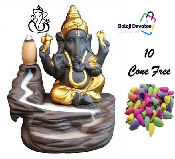 FlyTouch Lord Ganesha Smoke Backflow Incense Holder/ Smoke Fountain Decorative Showpiece Decorative Showpiece  -  12 cm