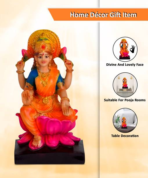 Newven Handcrafted Ma Lakshmi murti laxmi Devi Idol Hindu god Statue showpiece Decorative Figurine for Home Decor Gifts for House Warming Pooja mandir Decorative Showpiece  -  18 cm