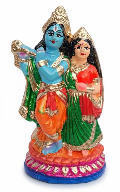 AzadiHouse Radha Krishna Idol Decorative Showpiece Handcrafted Terracotta (1 Pair) Decorative Showpiece  -  15 cm