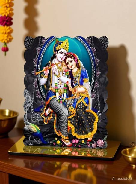 ART END P44 Radha Krishan Photo Table for Home and Office Pooja Room (4.75x5.5 Inch) Decorative Showpiece  -  13.5 cm