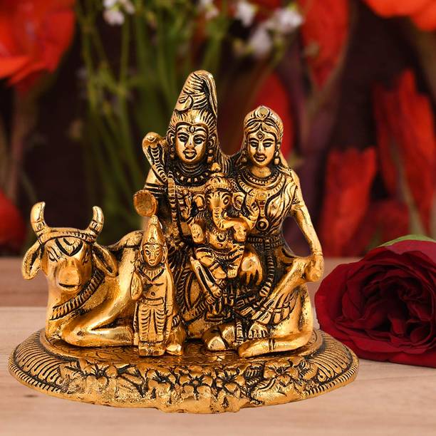 NOKTUS Shiva Parvati Idol - 1 Pc - Metal | Shiva, Parvati, Ganesha and Kartikeya Statue Decorative Showpiece  -  13 cm