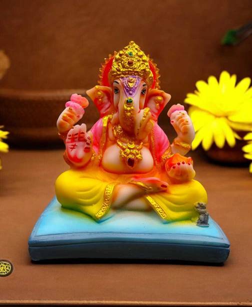 KALKAS ENTERPRISES Lord Ganesha Idol, Multicolour, Resin Figurine with Crown, Religious Home Decor Decorative Showpiece  -  16 cm