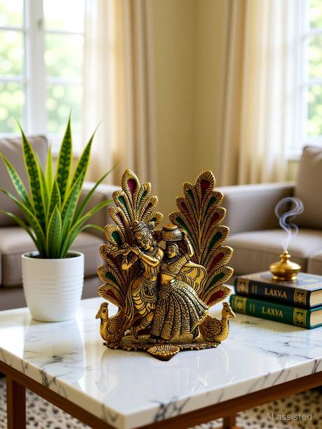 LAXA Radha Krishna Metal Idol with Peacock Design | Showpiece for Home,Temple & Gift Decorative Showpiece - 19 cm