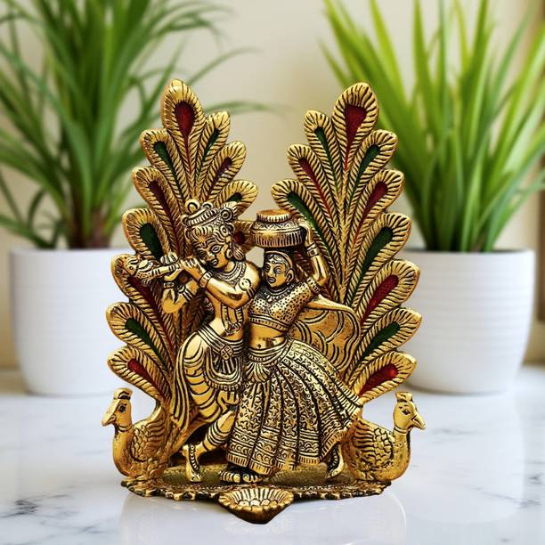 LAXA Radha Krishna Metal Idol with Peacock Design | Showpiece for Home,Temple & Gift Decorative Showpiece  -  19 cm