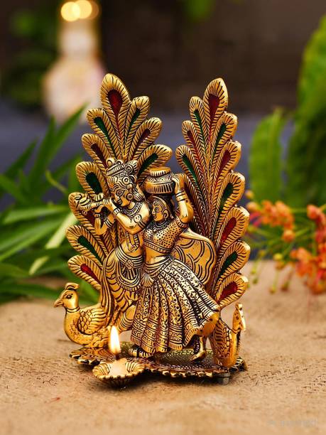 KridayKraft Radha Krishna Peacock Diya Metal Statue,Radha Krishna murti for Puja & Home Decor,Showpiece Gifts Idols,Return gift,Birthday Gift,Gift for Relatives.. Decorative Showpiece  -  20 cm
