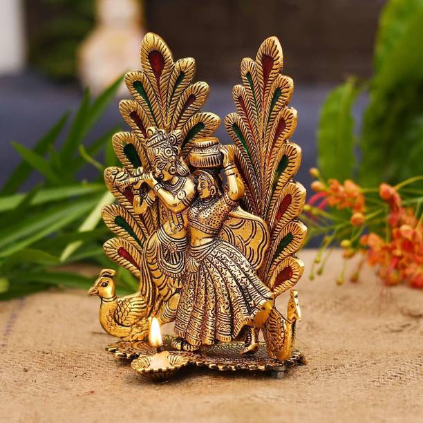 KridayKraft Radha Krishna Peacock Diya Metal Statue,Radha Krishna murti for Puja & Home Decor,Showpiece Gifts Idols,Return gift,Birthday Gift,Gift for Relatives.. Decorative Showpiece  -  20 cm