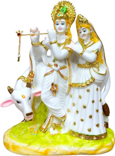 S A Gifts Sai Amrut Marble Dust Radha Krishna Idol | Radhey Shyam ,White and Gold-9inch Decorative Showpiece  -  23 cm