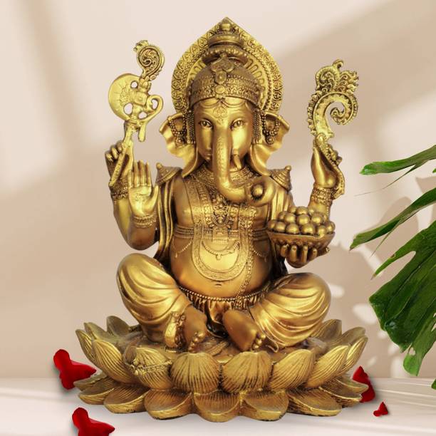 Theshilp Chaturbhuji God Ganesha Idol in Antique Gold, 10 Inch | Idol for Office Table Decorative Showpiece  -  25 cm