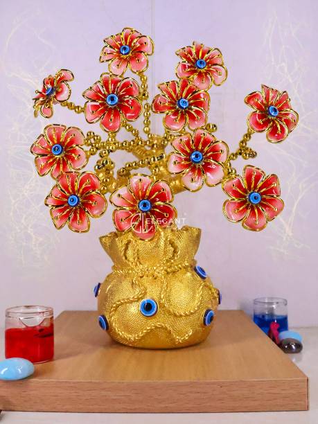 Elegant Lifestyle Evil Eye Flowers Tree, Fengshui Artificial Plant, Vase for Good Luck Wealth Home Decorative Showpiece  -  22 cm