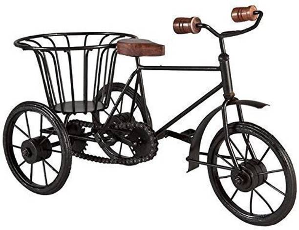 APEROL DESIGN The Vintage Art Iron & Wooden/Metal Rickshaw Cycle for Flower Basket Holder/Pot Decorative and Corporate Gift Item Decorative Showpiece Decorative Showpiece  -  17 cm