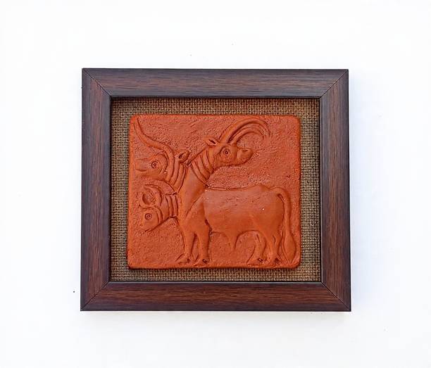 Laal Mati Art And Craft | Terracotta Art | Indus Valley Civilization Seals | Three headed animal seal Decorative Showpiece  -  13 cm
