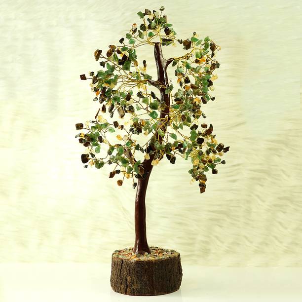 REIKI CRYSTAL PRODUCTS Natural Crystal Wealth Tree Crystal Stone Tree 500 Bead Chip Tree For Wealth Decorative Showpiece  -  27 cm
