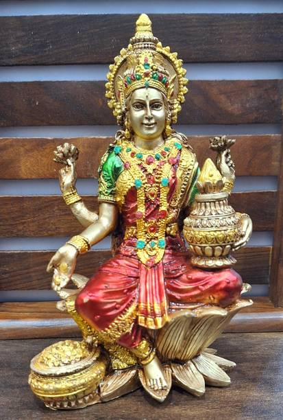 A & S VENTURES Lord Lakshmi Murti Sitting On Lotus in Resin Decorative Showpiece  -  17 cm