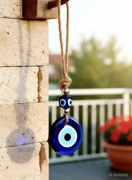 Global Reach Blue Glass Turkish Evil Eye Hanging – Decorative Nazar Amulet for Home & Office Decorative Showpiece  -  10 cm