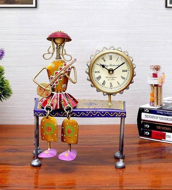 jerry decore Handcrafted Metal Musician Showpiece with Table Clock Decorative Showpiece  -  25 cm