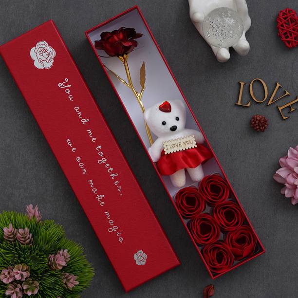 eCraftIndia Soft Toy, Artificial Flower, Showpiece Gift Set