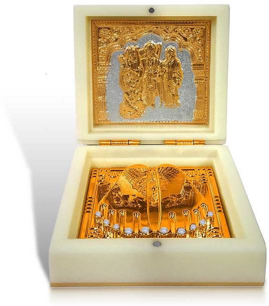 Adhvik Ram Darbar Gold Plated Wealth & Prosperity Charan Paduka Home/office/gift Box Decorative Showpiece  -  10 cm